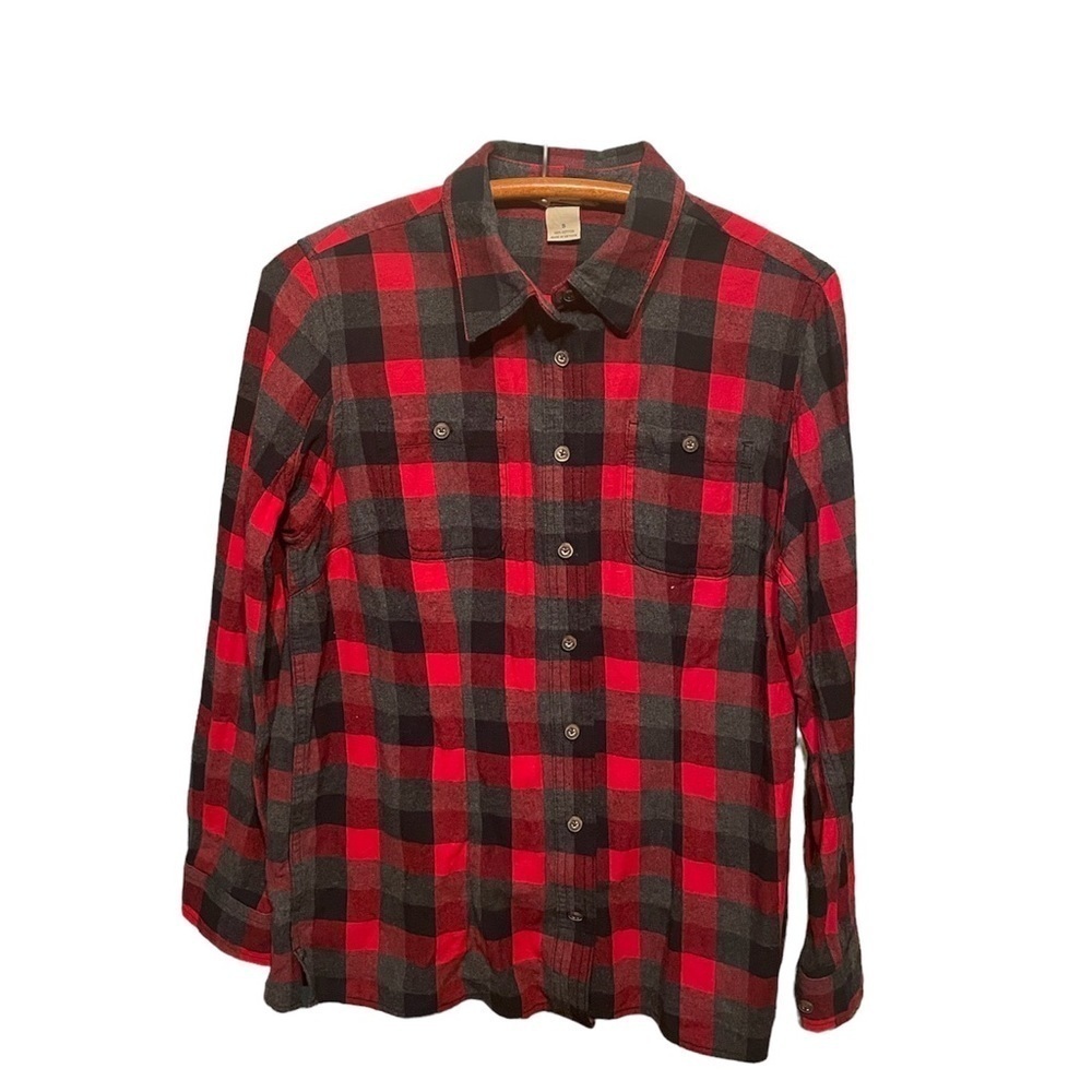 Duluth Trading Co. Red & Black Button Up Plaid Flannel